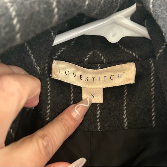 Love Stitch Women’s Coat Small Gray Striped Open Waterfall Front Winter Fall - Picture 5 of 11